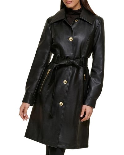 Wilsons Leather Faux Leather Belted Trench - Black