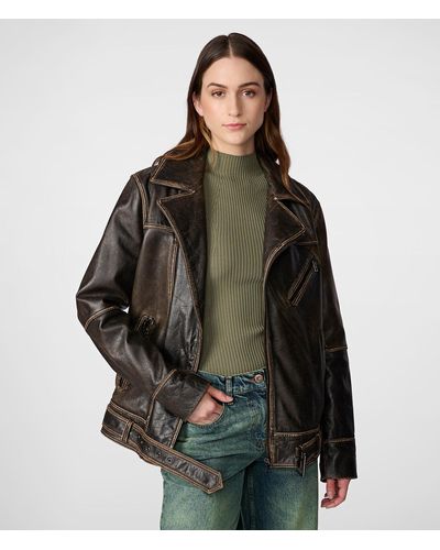 Wilsons Leather Stella Oversized Moto Jacket - Brown