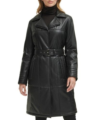 Wilsons Leather Quilted Faux Leather Belted Trench - Black