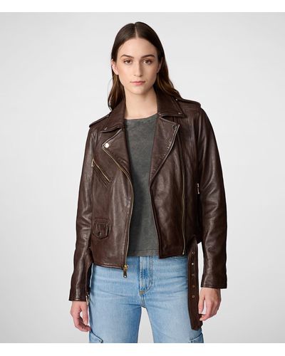 Wilsons Leather Ariana Leather Moto With Gold Hardware - Brown