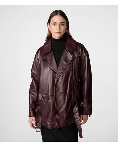 Wilsons Leather Kim Oversized Leather Moto Jacket - Brown
