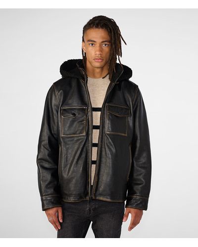 Wilsons Leather Joshua Shearling Jacket With Removable Hood - Black
