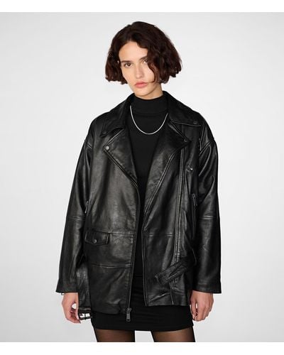 Wilsons Leather Kennedi Oversized Moto Jacket - Black