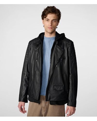 Wilsons Leather Dustin Leather Hooded Moto Jacket - Black