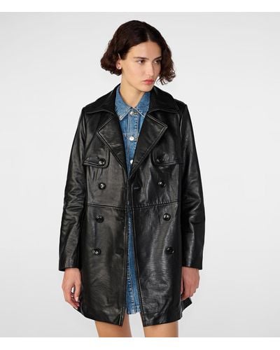 Wilsons Leather Luna Double Breasted Belted Trench - Black