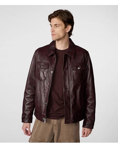 Wilsons Leather Kyle Leather Trucker Jacket - Brown