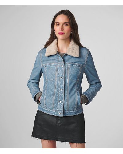 Wilsons Leather Harley Denim Leather Jacket With Shearling Collar - Blue