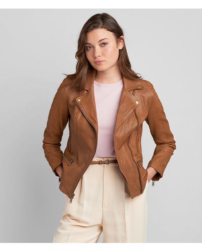 Wilsons Leather Tracy Asymmetric Moto Genuine Leather Jacket - Brown