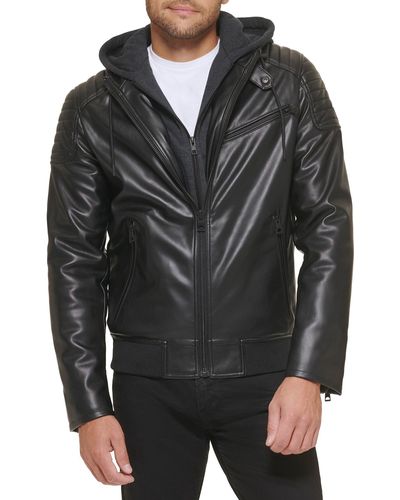 Wilsons Leather Faux Leather Hooded Moto Jacket - Black