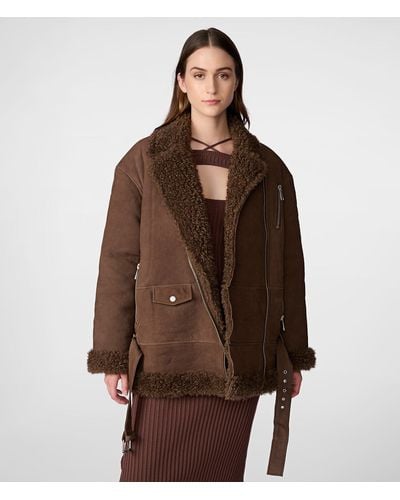 Wilsons Leather Kat Suede Faux Fur Lined Jacket - Brown