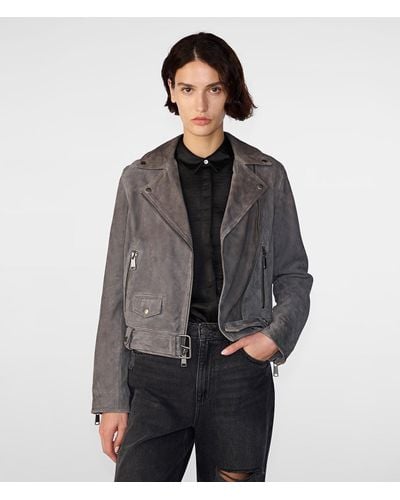 Wilsons Leather Ada Suede Belted Moto Jacket - Gray