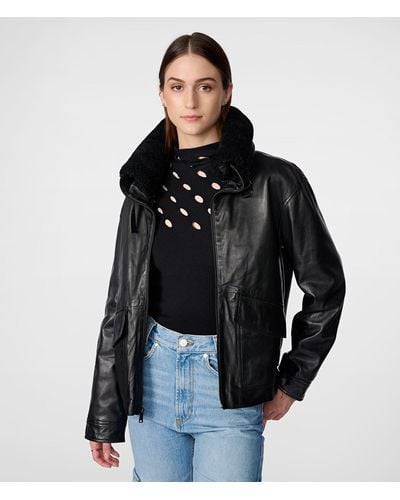 Wilsons Leather Amanda Leather Jacket With Shearling Collar - Black