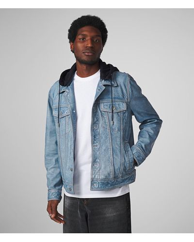 Wilsons Leather Crew Denim Leather Jacket With Hood - Blue