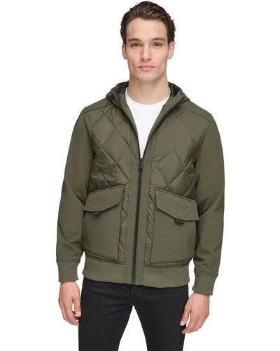 Wilsons Leather Mixed Media Hooded Bomber - Green