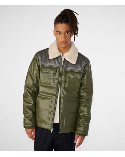 Wilsons Leather Faux Leather Puffer Jacket With Shearling Collar - Green
