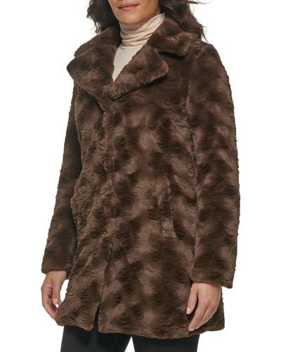 Wilsons Leather Classic Textured Faux Fur Coat - Brown