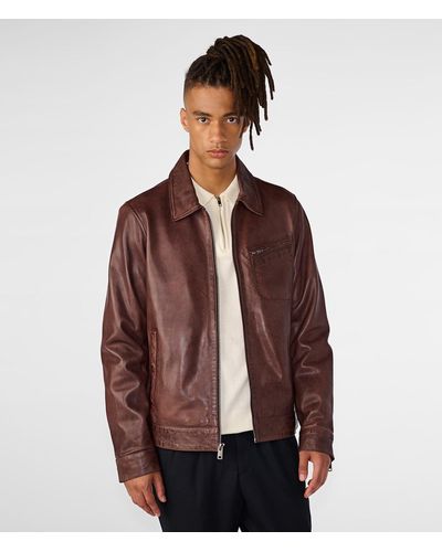 Wilsons Leather Isaac Collared Leather Jacket - Brown
