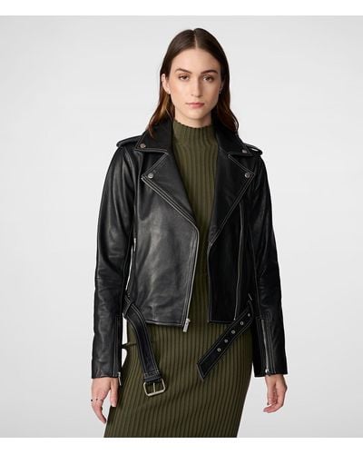 Wilsons Leather Anna Leather Moto With Stitching - Black