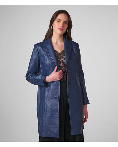 Wilsons Leather Nora Button Down Lamb Trench - Blue