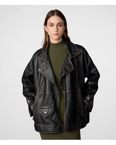 Wilsons Leather Brielle Oversized Leather Moto Jacket - Black