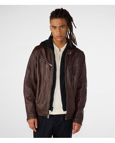 Wilsons Leather Cooper Leather Jacket With Removable Hood - Brown