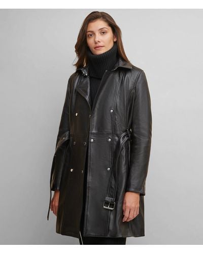 Wilsons Leather Classic Leather Belted Trench Coat - Black