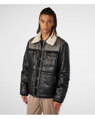 Wilsons Leather Faux Leather Puffer Jacket With Shearling Collar - Black