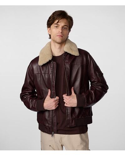 Wilsons Leather Jimmy Leather Aviator Bomber Jacket With Shearling Collar - Brown