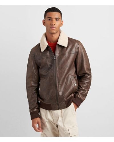 Wilsons Leather Leather Aviator Bomber With Detachable Faux Fur - Brown
