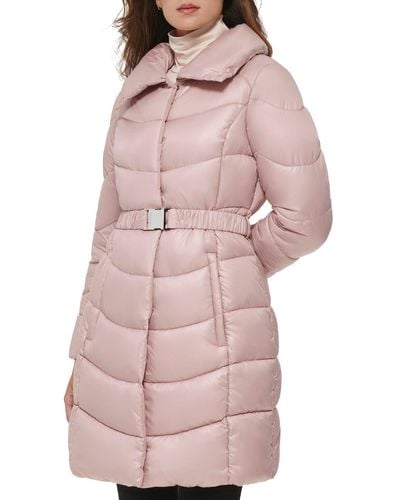Wilsons Leather Cire Belted Puffer With Funnel Neck - Pink