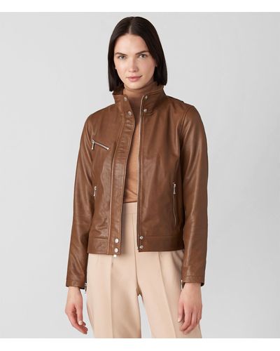 Wilsons Leather Olivia Genuine Leather Jacket With Stand Collar - Brown