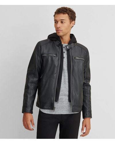Wilsons Leather Faux Leather Jacket With Removable Hood - Black