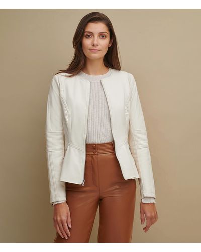 Wilsons Leather Peplum Faux Leather Jacket - White