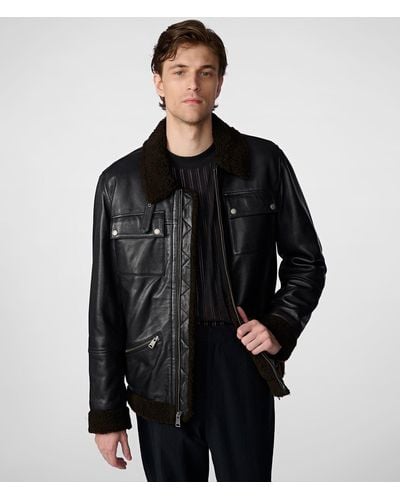 Wilsons Leather Joe Leather Moto With Sherpa Collar - Black