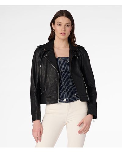 Wilsons Leather Kiley Textured Asymmetrical Genuine Leather Jacket - Black