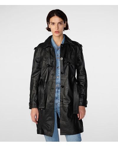 Wilsons Leather Mary Long Single Breasted Trench - Black