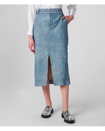 Wilsons Leather Long Denim Skirt With Slit - Blue