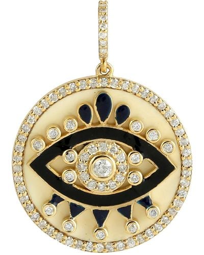 Artisan 14k Gorgeous Evil Eye Pendant Enriched With Pave Diamond Enamel - Metallic