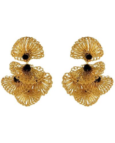 Lavish by Tricia Milaneze Black & Gold Shells Mini Handmade Crochet Earrings - Metallic