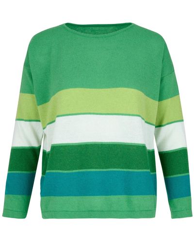 At Last Cashmere Mix Jumper In With Solid Multi Stripes - Green