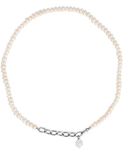 SALLY SKOUFIS New Moon Necklace With Natural White Pearl In Sterling Silver - Metallic