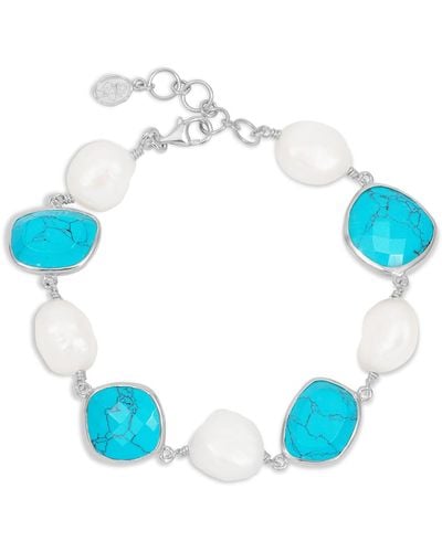 Dower & Hall Turquoise & Pearl Pebble Bracelet In - Blue