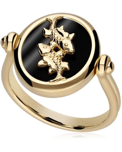Gemondo Zodiac Pisces Flip Ring In Gold Plated Silver - Black