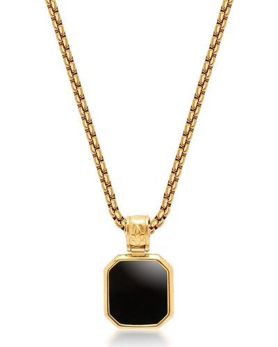 Nialaya Gold Necklace With Square Onyx Pendant - Metallic