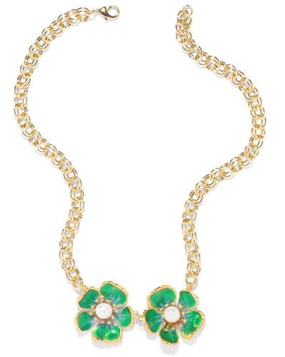 The Pink Reef Twin Floral Necklace In S - Green