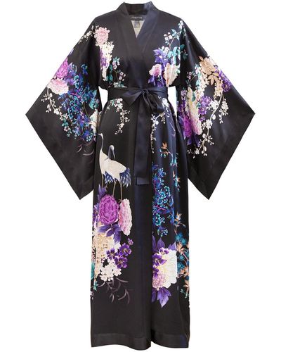 Meng Floral Silk Satin Kimono - Blue