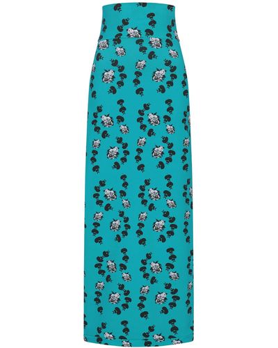 Sophie Cameron Davies Teal Floral Maxi Jersey Skirt - Blue
