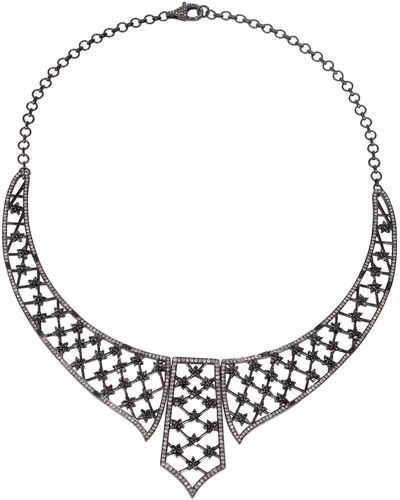 Artisan White & Black Pave Diamond In 18k Gold 925 Sterling Silver Collar Necklace Jewelry - Metallic