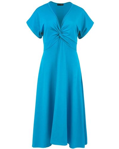 Conquista Turquoise Knot Detail Midi Dress - Blue