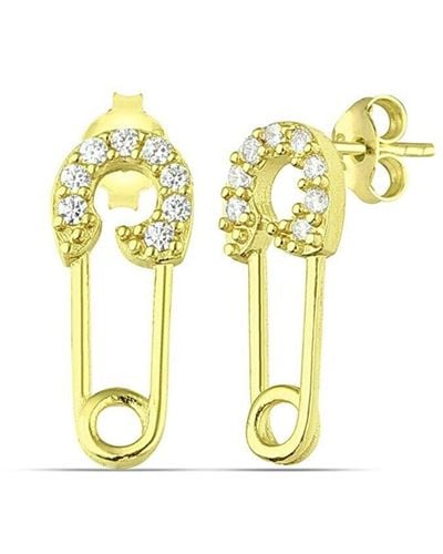Spero London Sterling Silver Jeweled Mini Safety Pin Stud Earring - Metallic